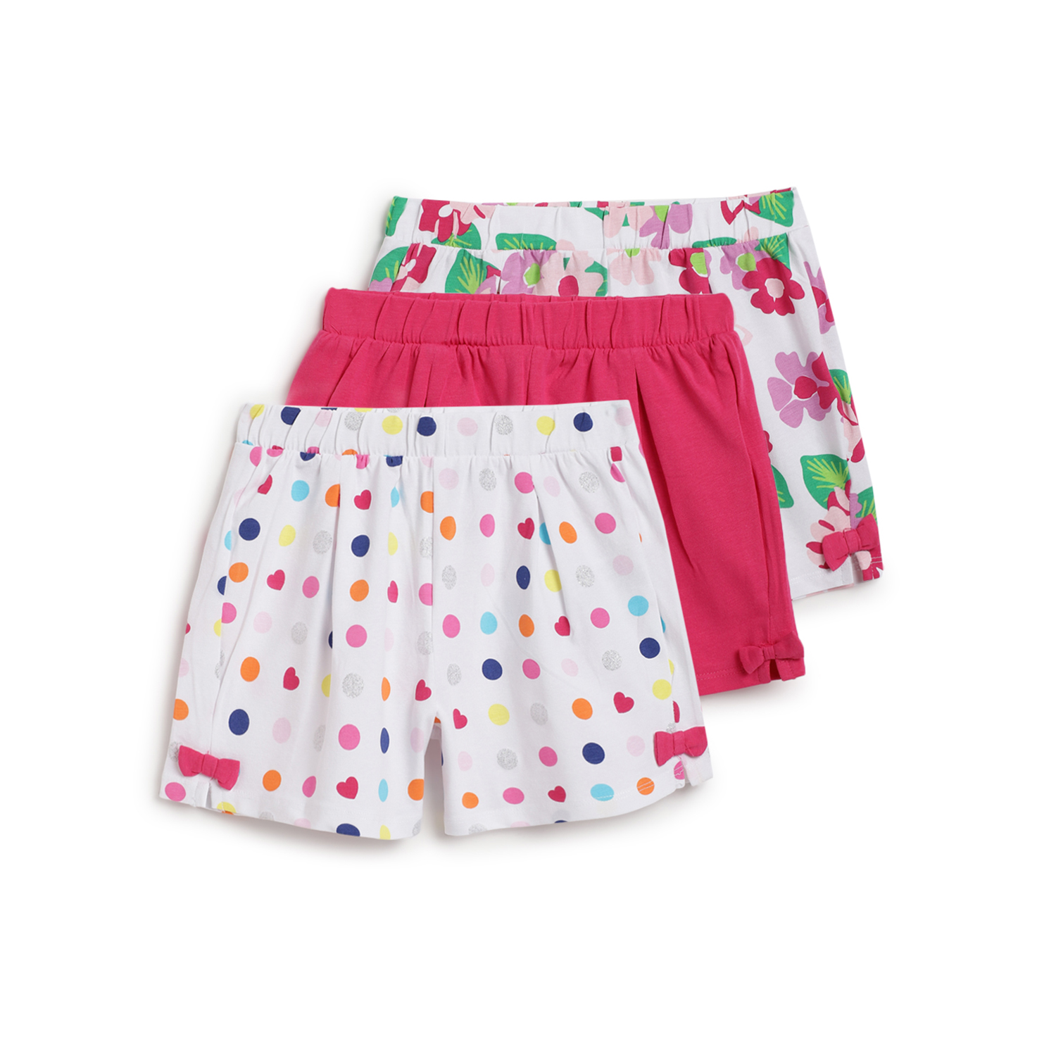 Girls Multicolor Printed Shorts (Pack Of 3)-Pink